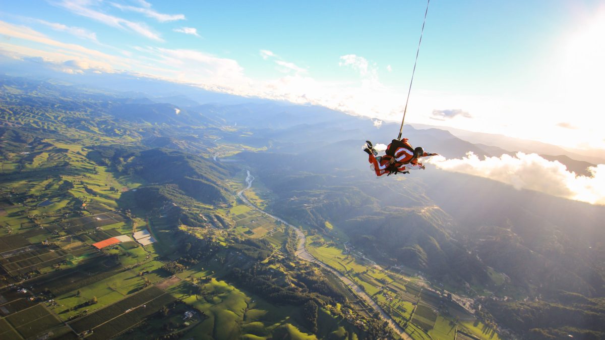 Skydive-Abel-Tasman-by-INFLITE-17 Aerial view of tandem skydiving in New Zealand