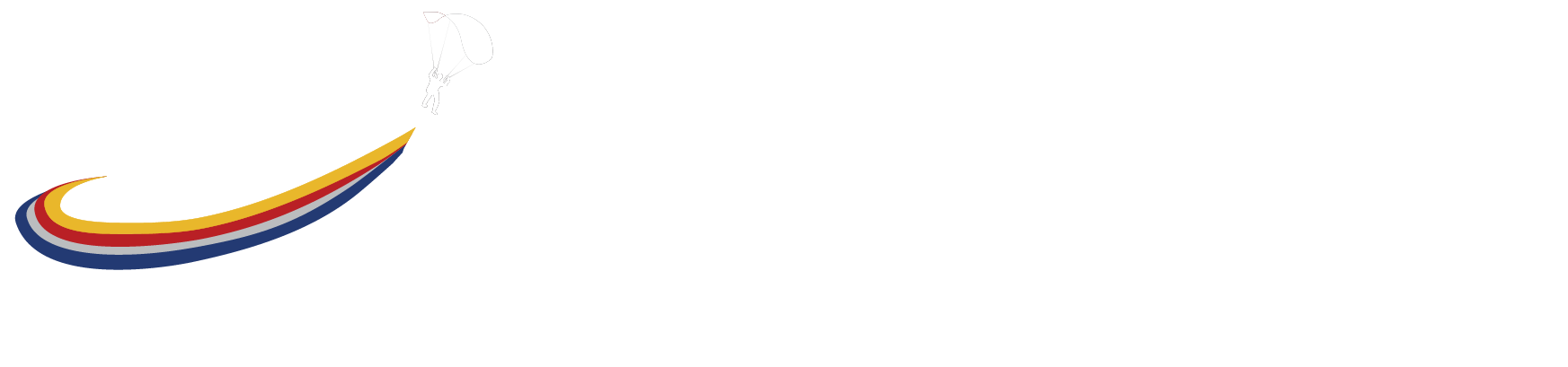 Curved stripe with red, yellow, and blue on a white background.