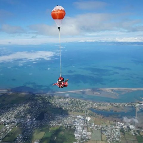 Panoramic view of Abel Tasman while skydiving