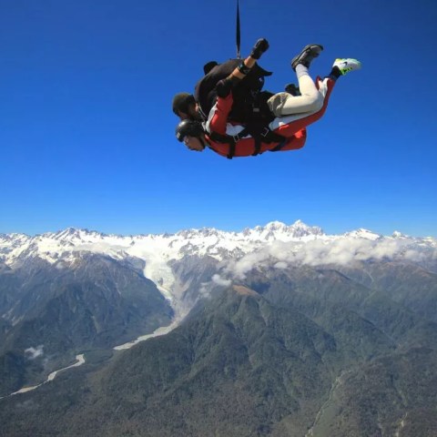 Tandem Skydiver facing fears during a jump at Franz.