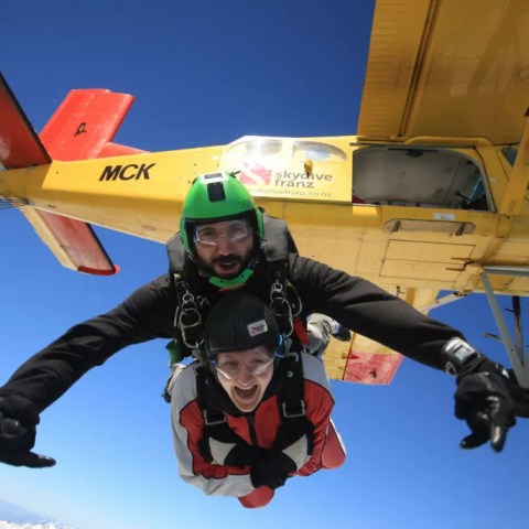 Jump off the heli for a tandem skydive in Franz Josef