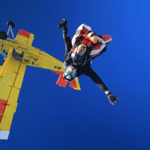 Tandem skydivers just jumped off the plane from 10,000 ft in Franz.