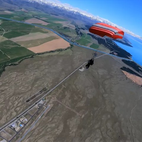 Zoomed out view of skydive in Mt. Cook